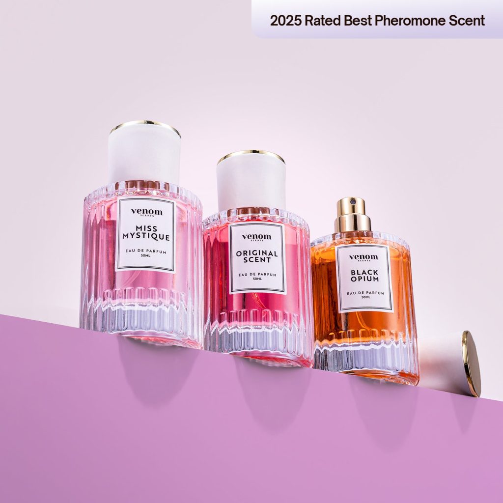 Venom pheromone perfume collection bottles Miss Mystique Original Scent and Black Opium